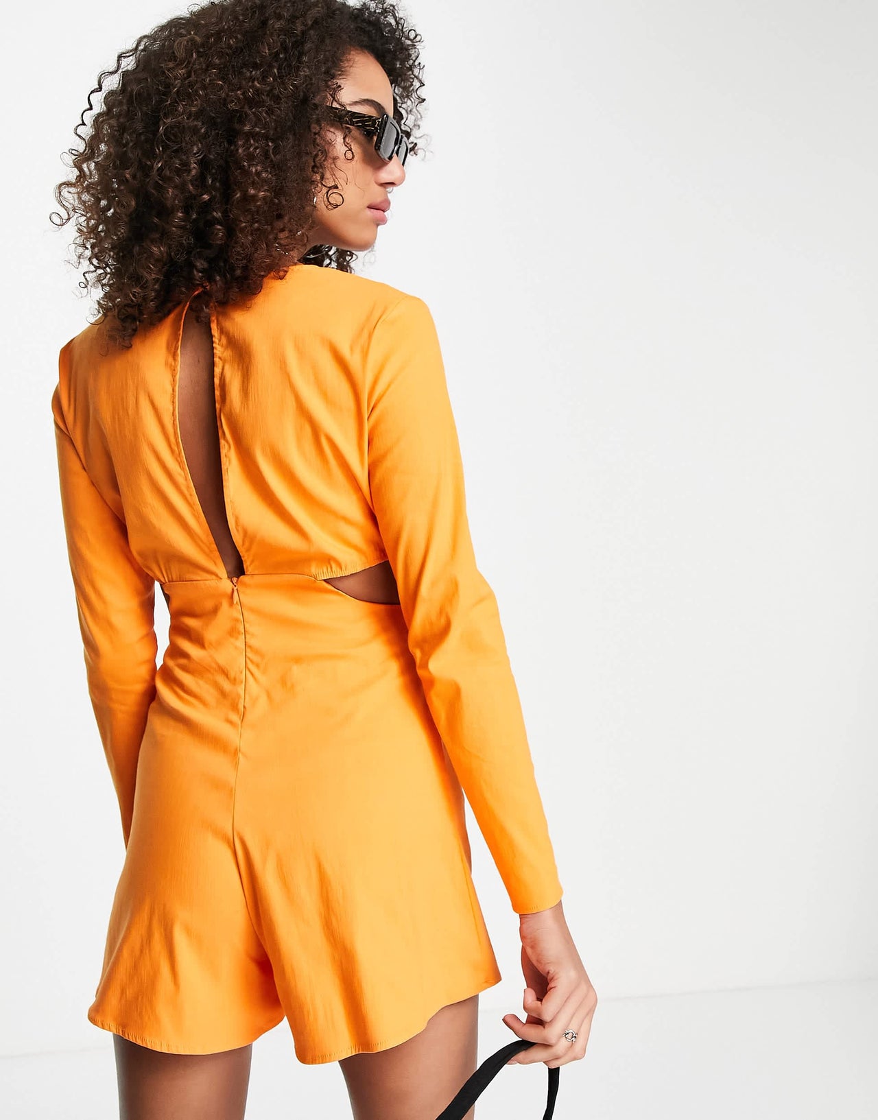 Bershka tie up cut out detail playsuit in orange