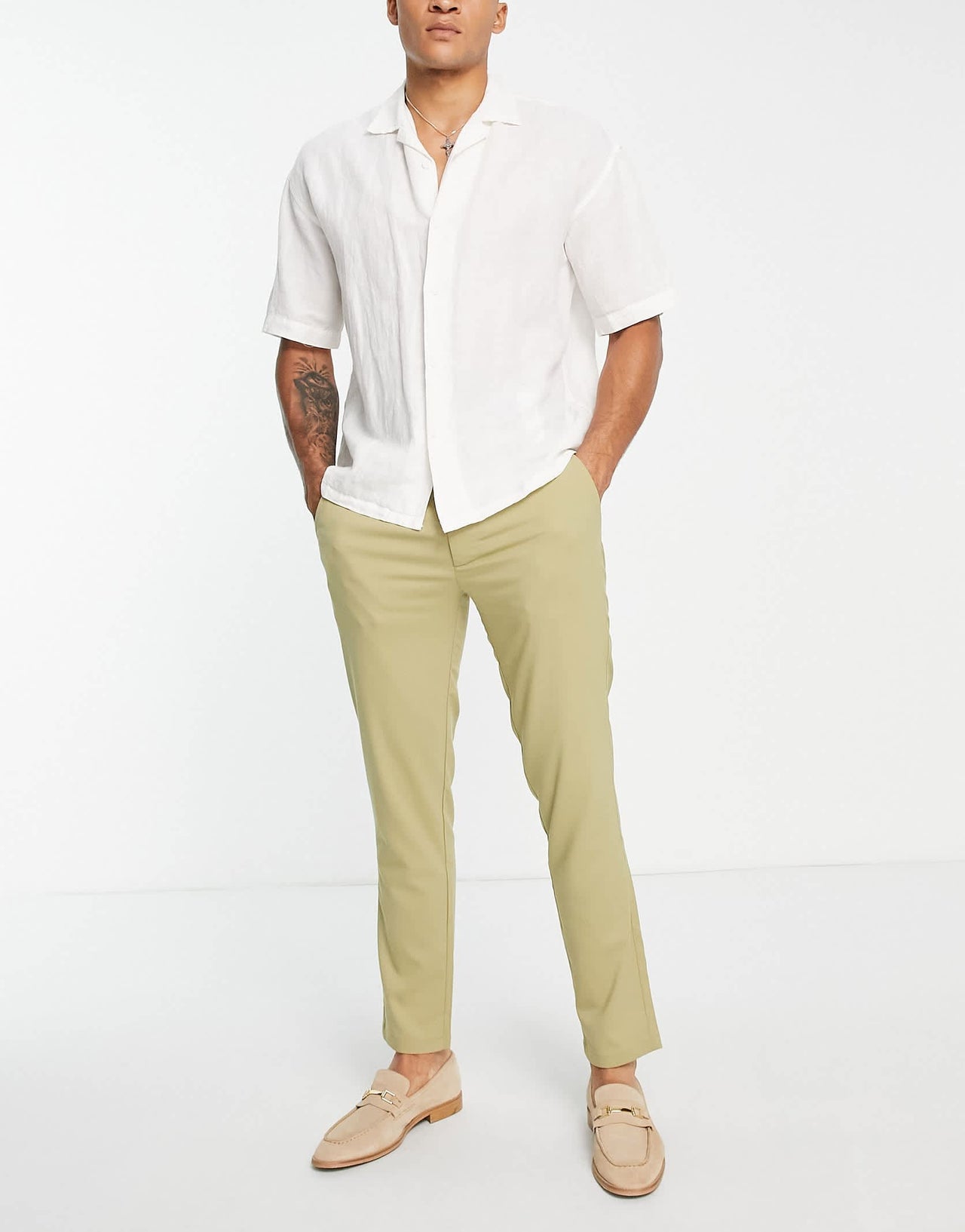 Pull&Bear slim tailored trousers in beige