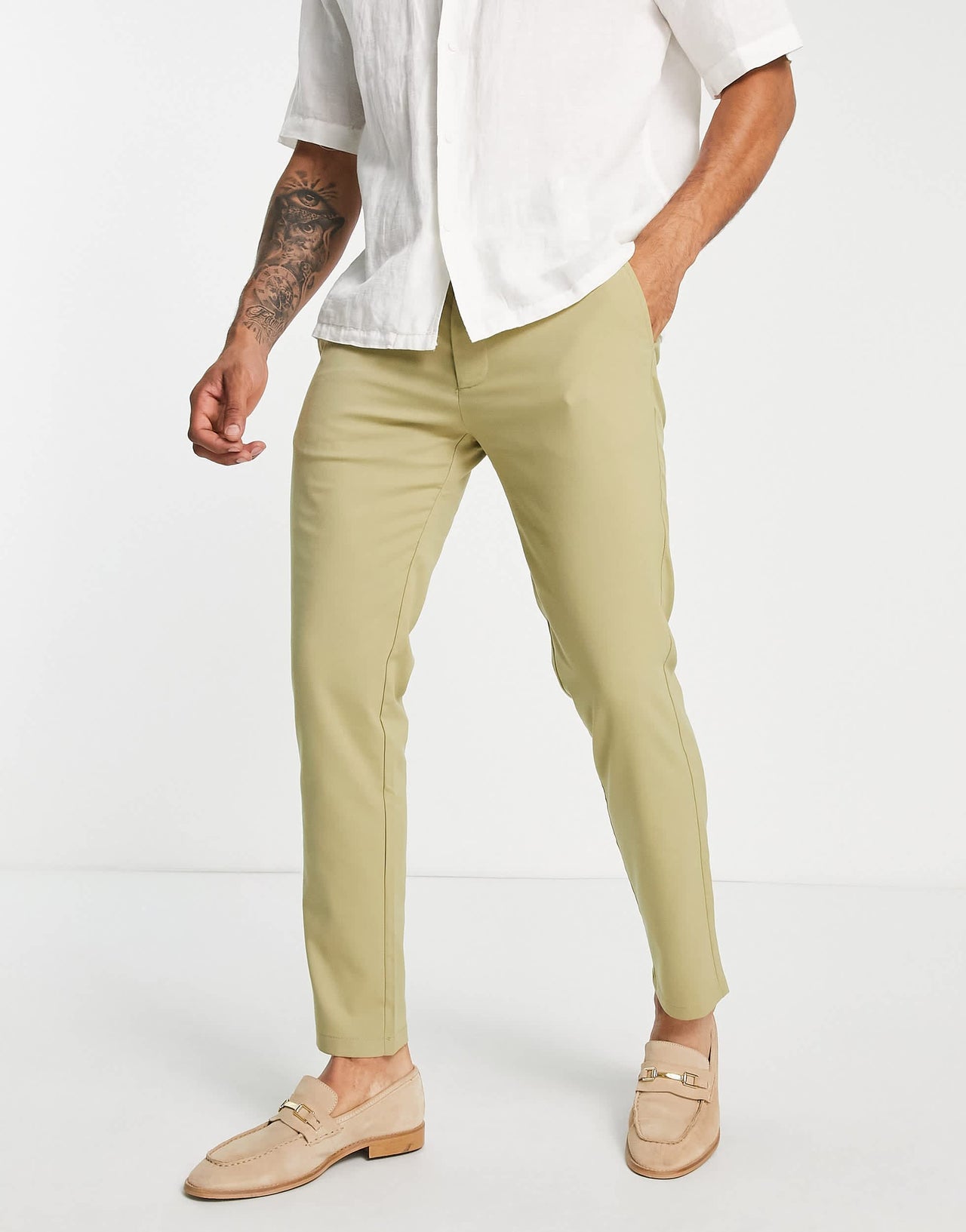 Pull&Bear slim tailored trousers in beige