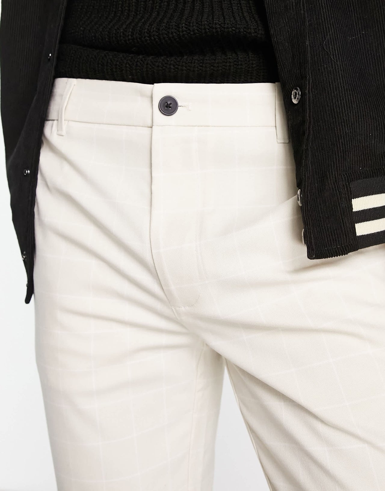 Pull&Bear slim tailored trousers in ecru check