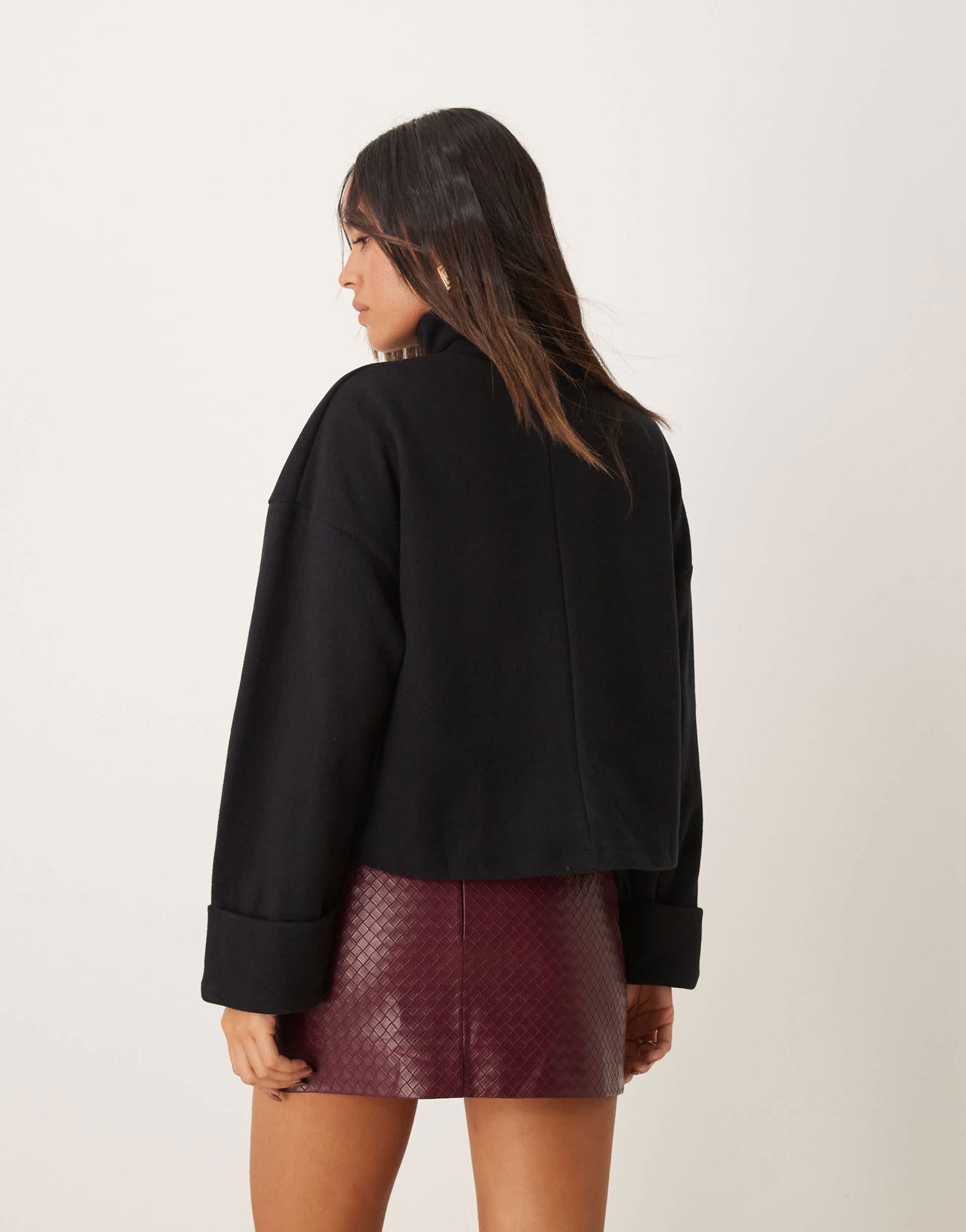 ASOS DESIGN supersoft roll neck jumper with cuff detail in black - BLACK