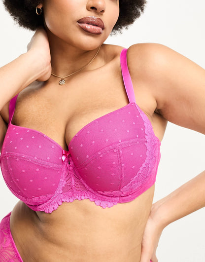 Ivory Rose Curve lace and dobby mesh moulded balconette bra in pink