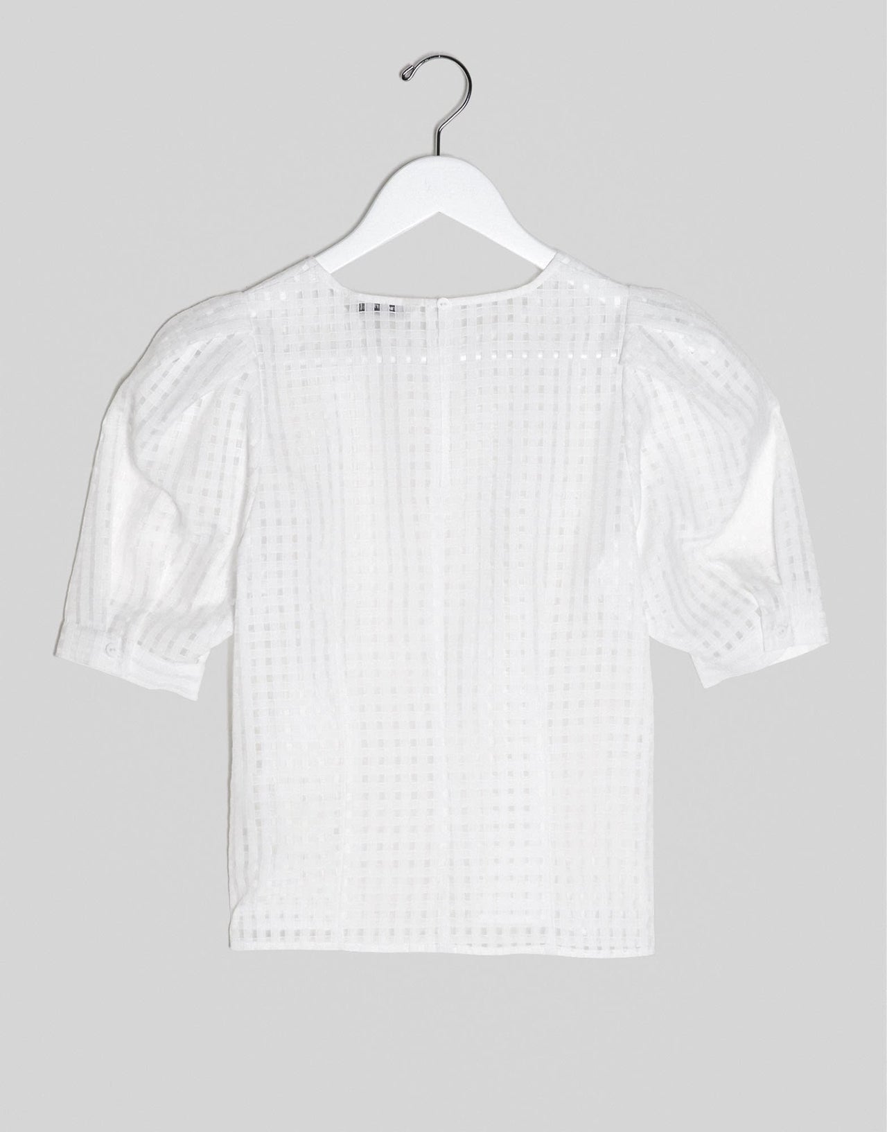 Stradivarius puff sleeve blouse in white check