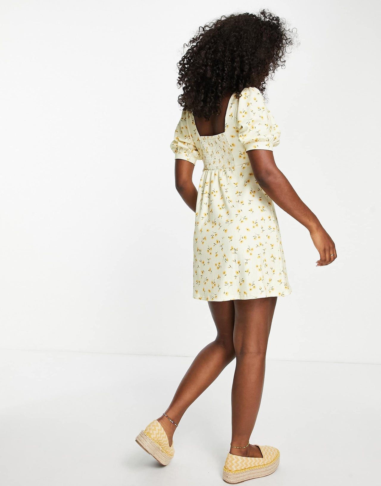 Stradivarius square neck mini dress in white floral print