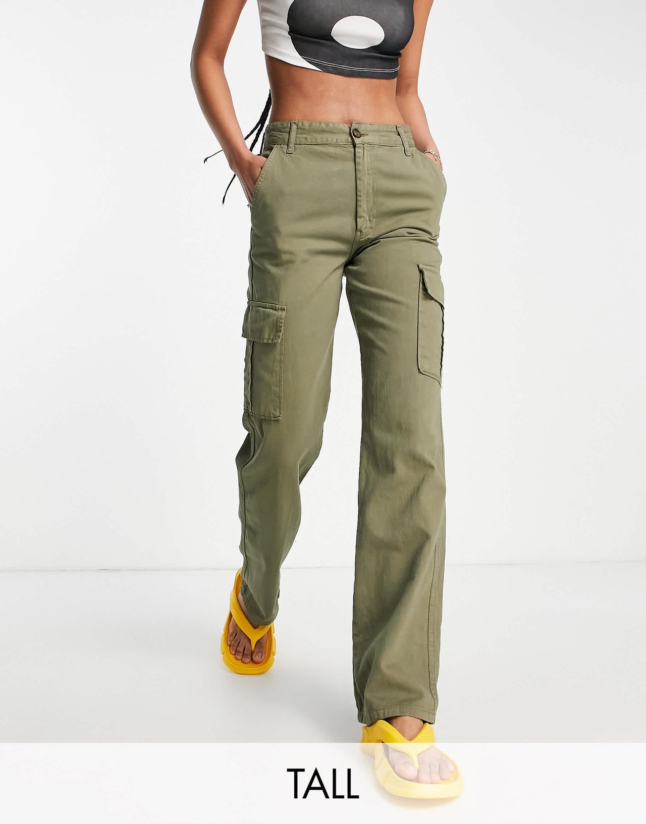Stradivarius STR Tall straight leg cargo trouser in khaki