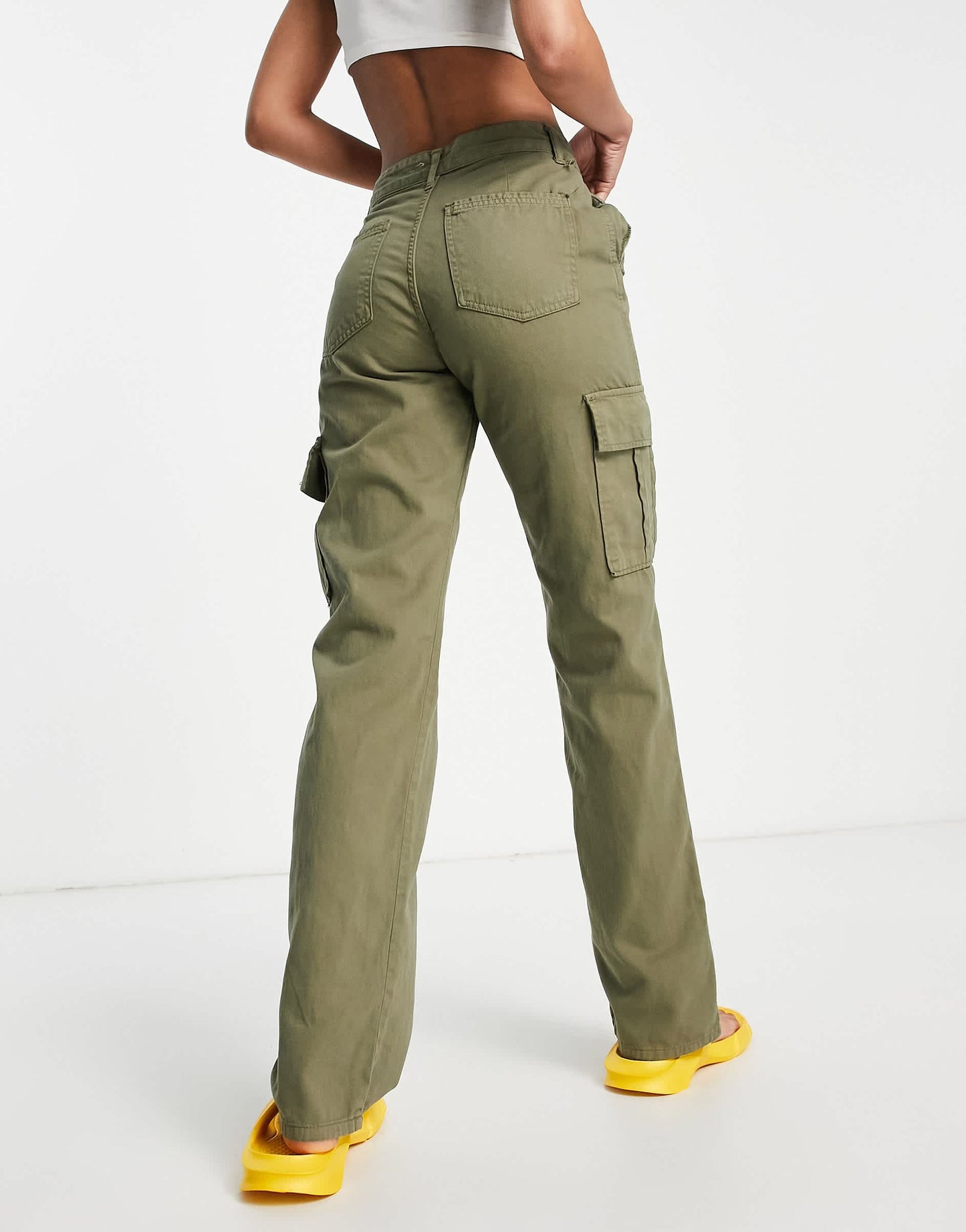 Stradivarius STR Tall straight leg cargo trouser in khaki