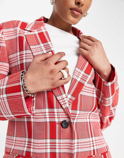 ASOS DESIGN Mix & Match slim boy suit blazer in red check