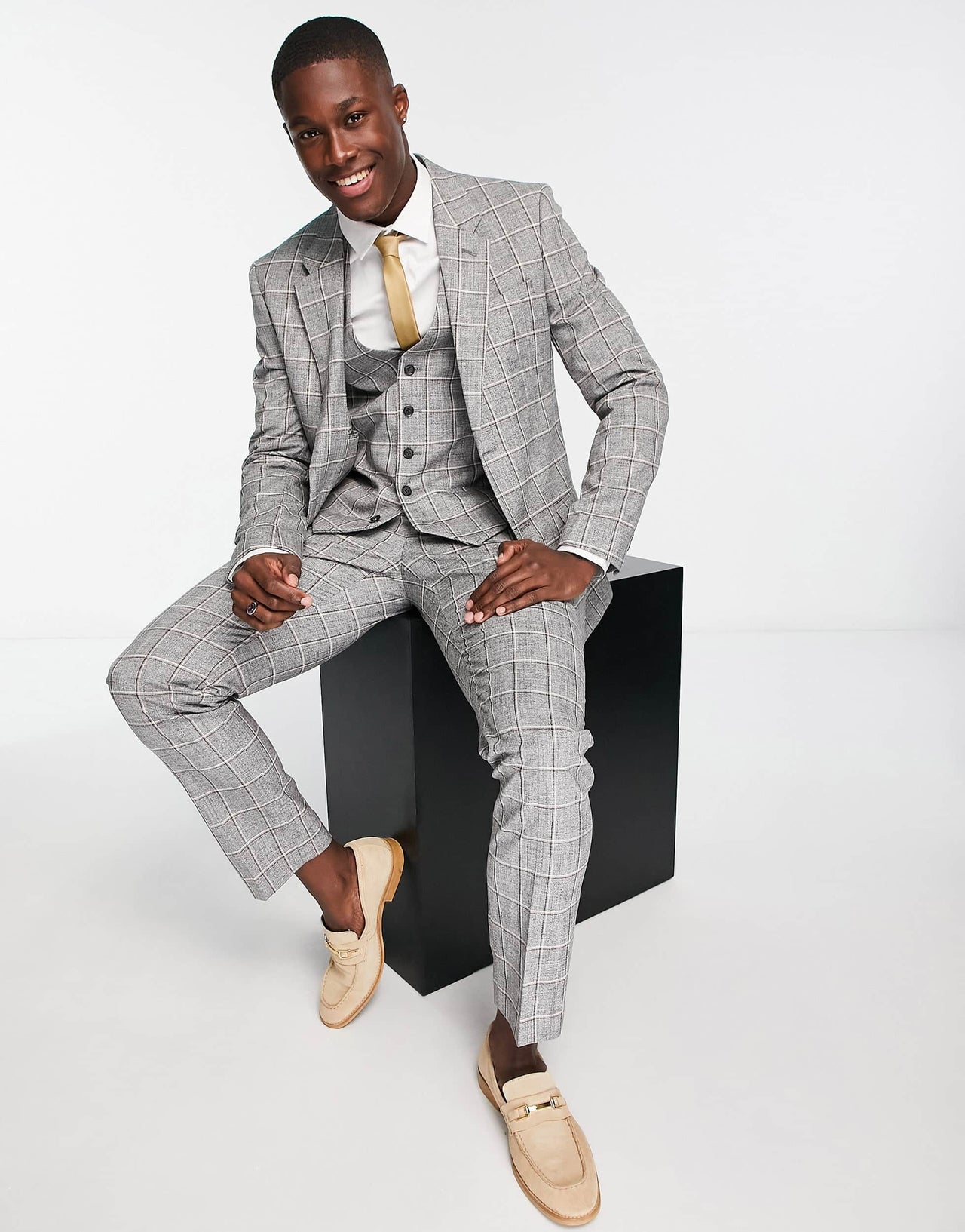 River Island checked suit jacket in grey check