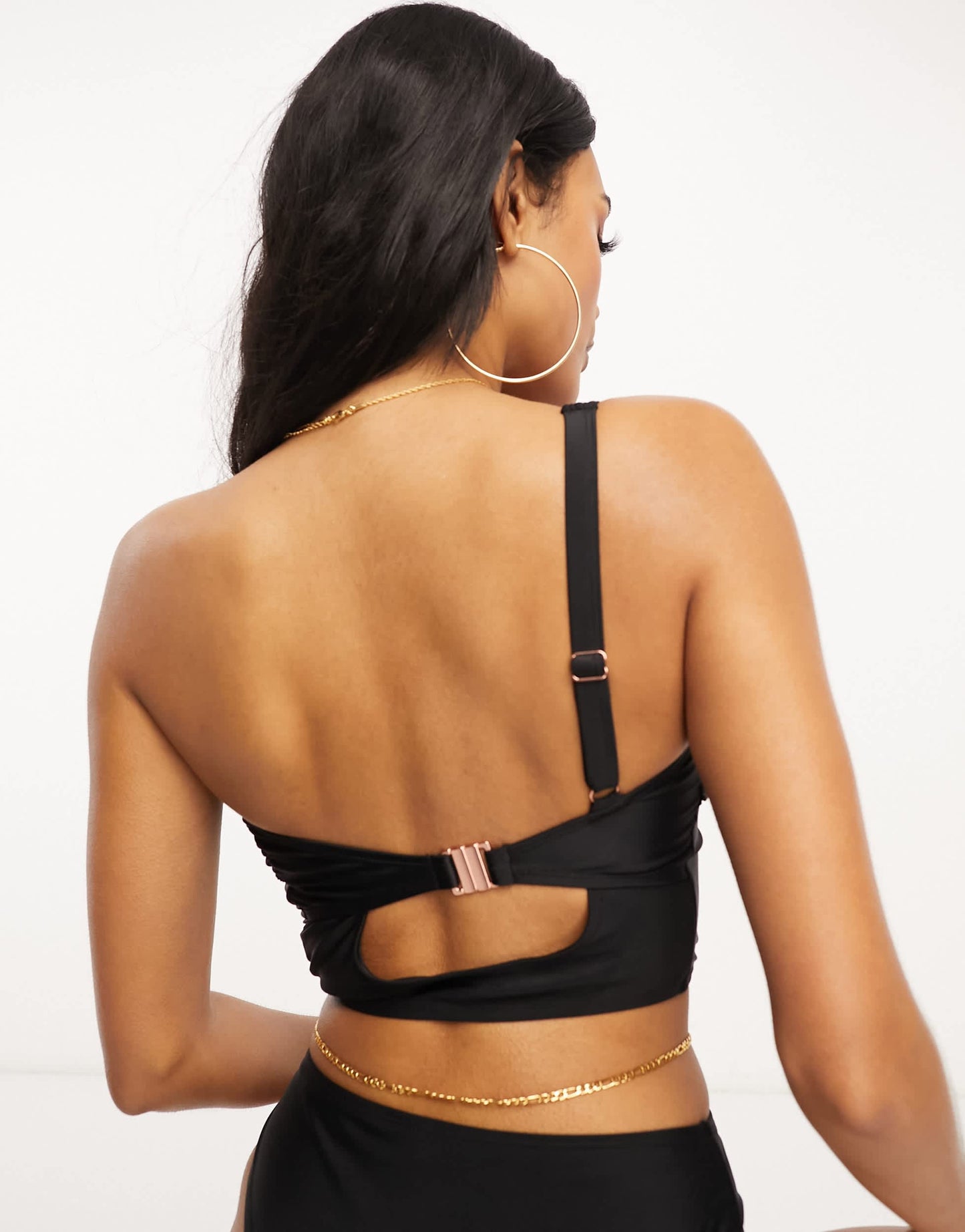 Ivory Rose Fuller Bust mix & match one shoulder long line crop bikini top in black