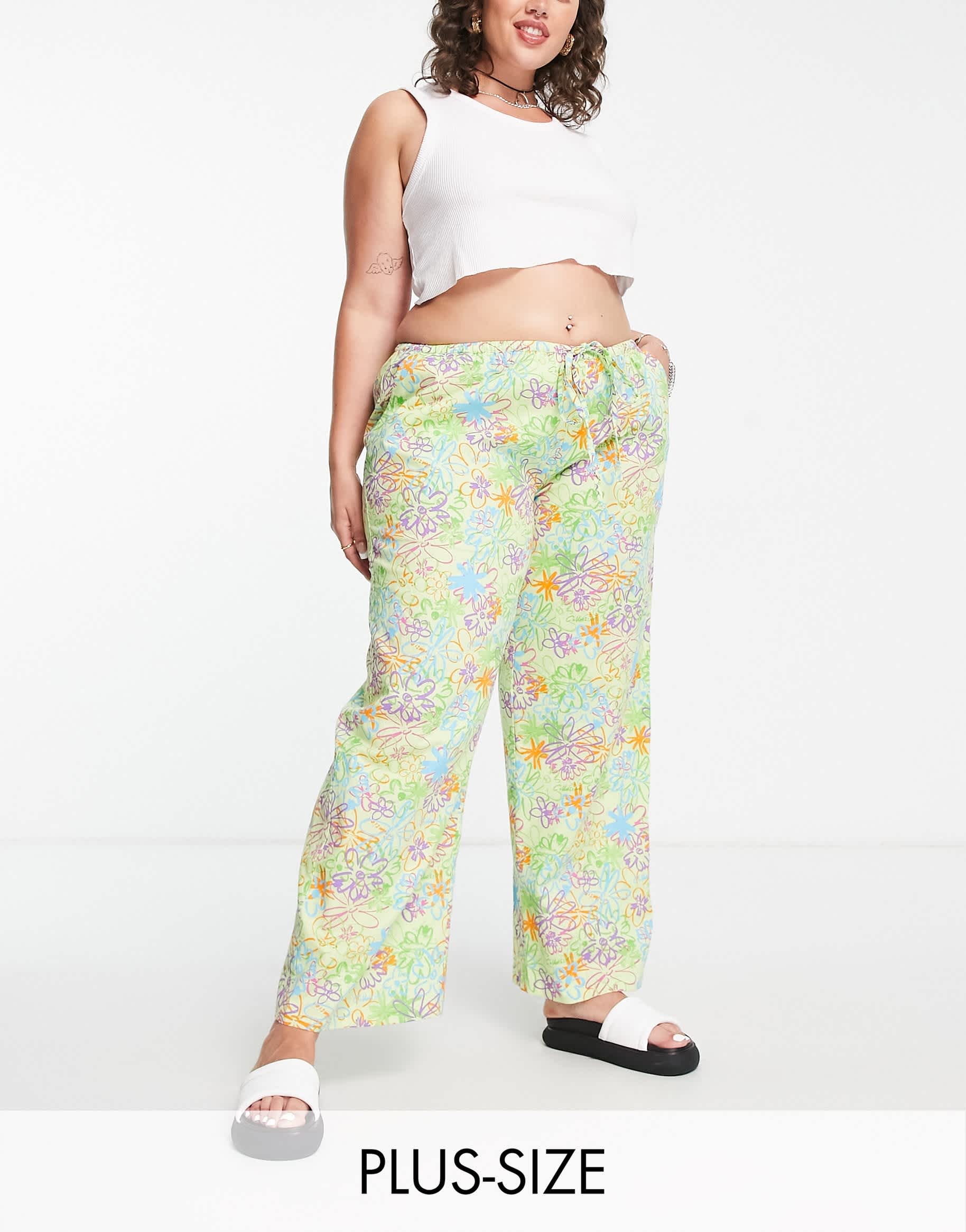 COLLUSION Plus scribble floral beach trouser in multi