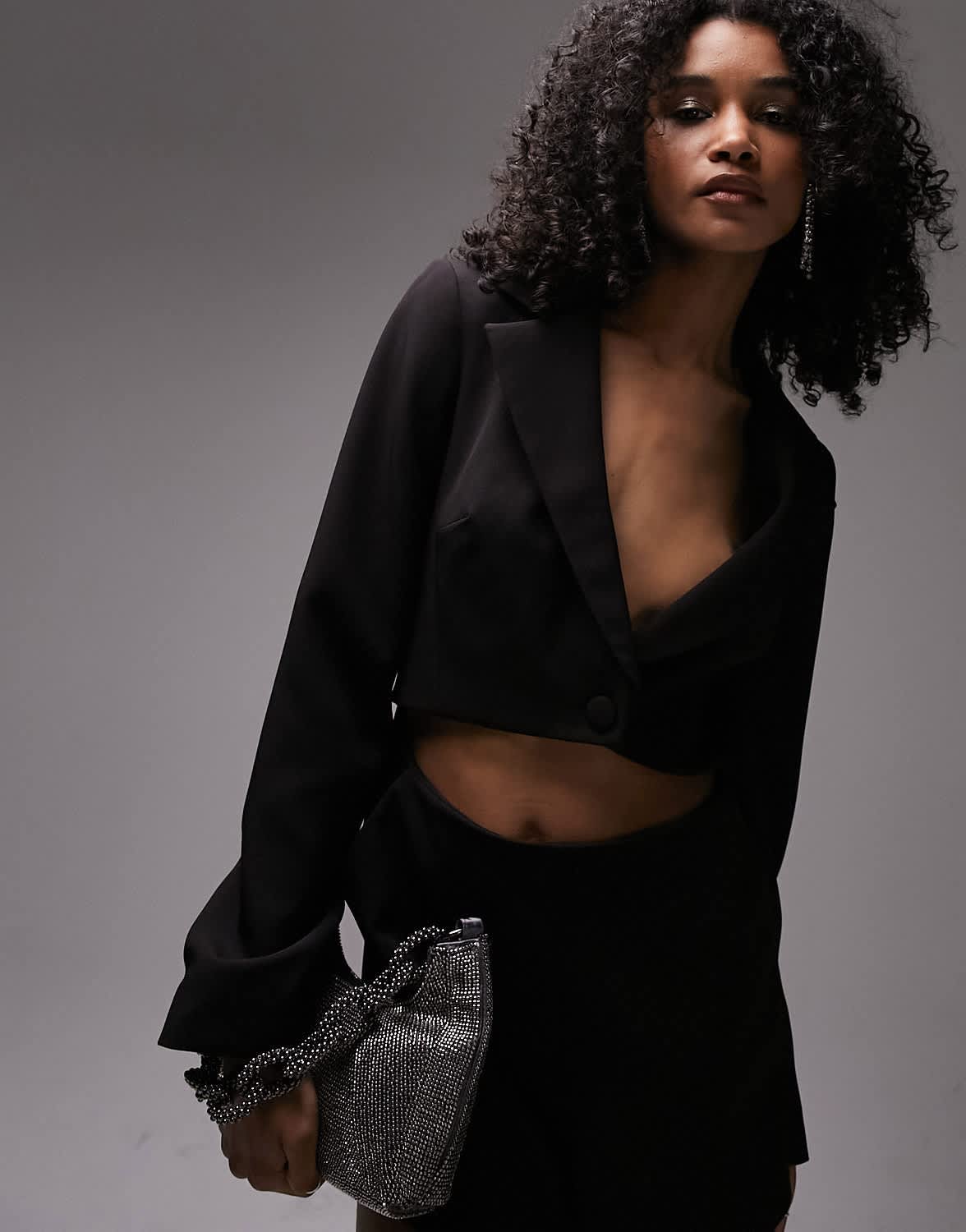 Topshop cut out blazer playsuit in black