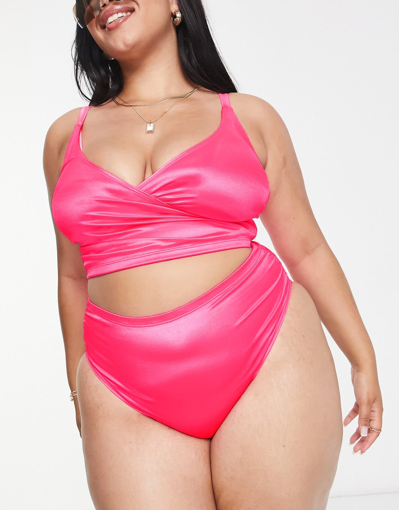 ASOS DESIGN Curve mix and match high waist bikini bottom in pink gloss