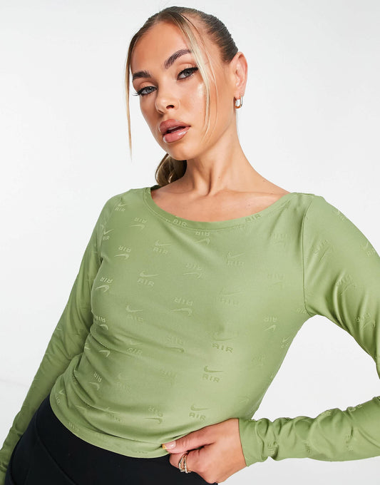 Nike Air jacquard all over logo long sleeved top in alligator green