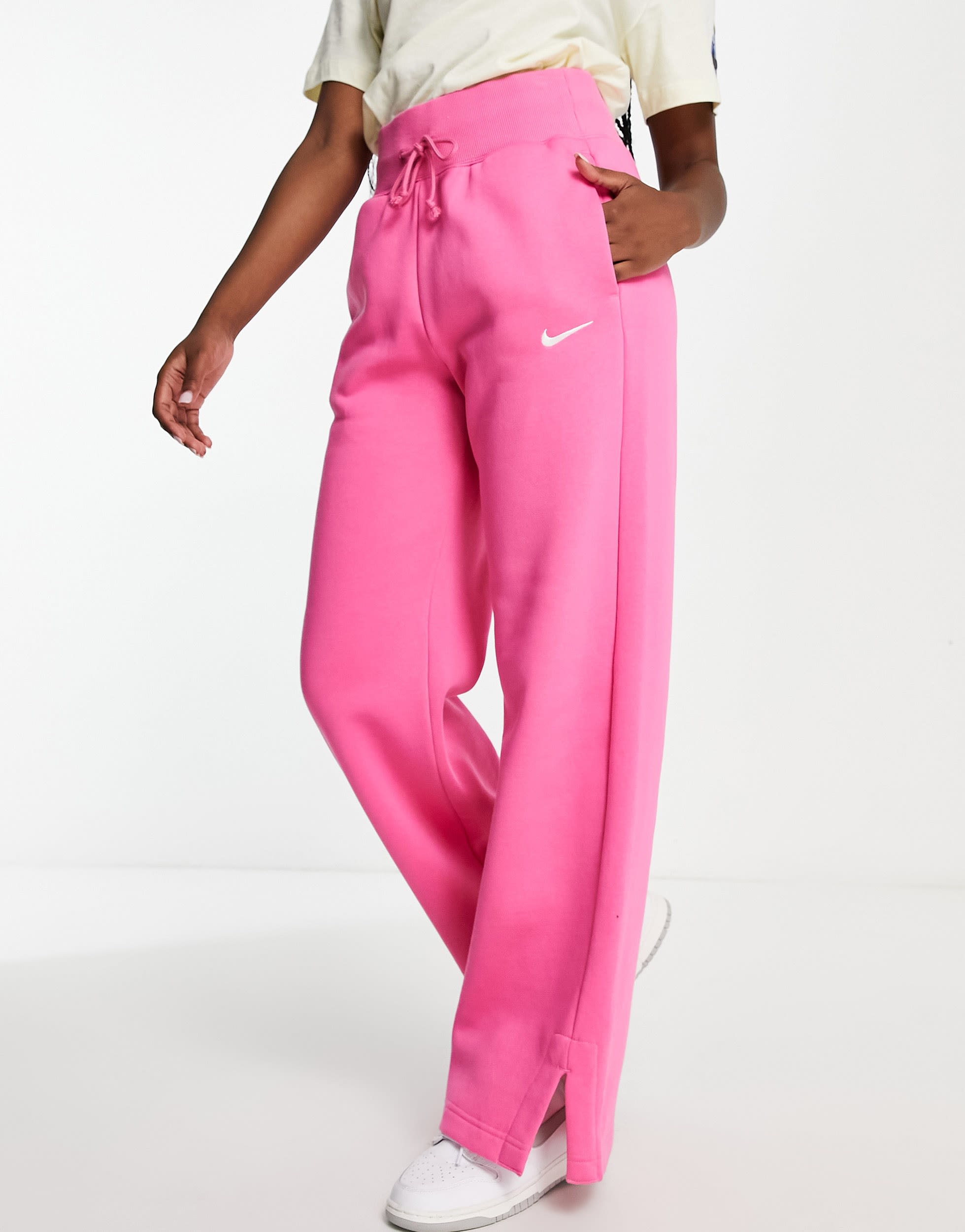 Nike Phoenix Fleece high rise wide leg joggers in pink