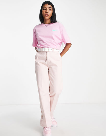 Nike metallic foil swoosh back print boyfriend t-shirt in pink