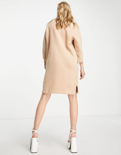 Nike mini swoosh fleece dress in hemp brown