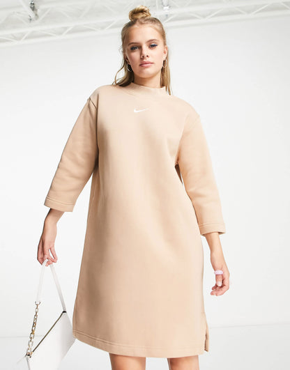 Nike mini swoosh fleece dress in hemp brown