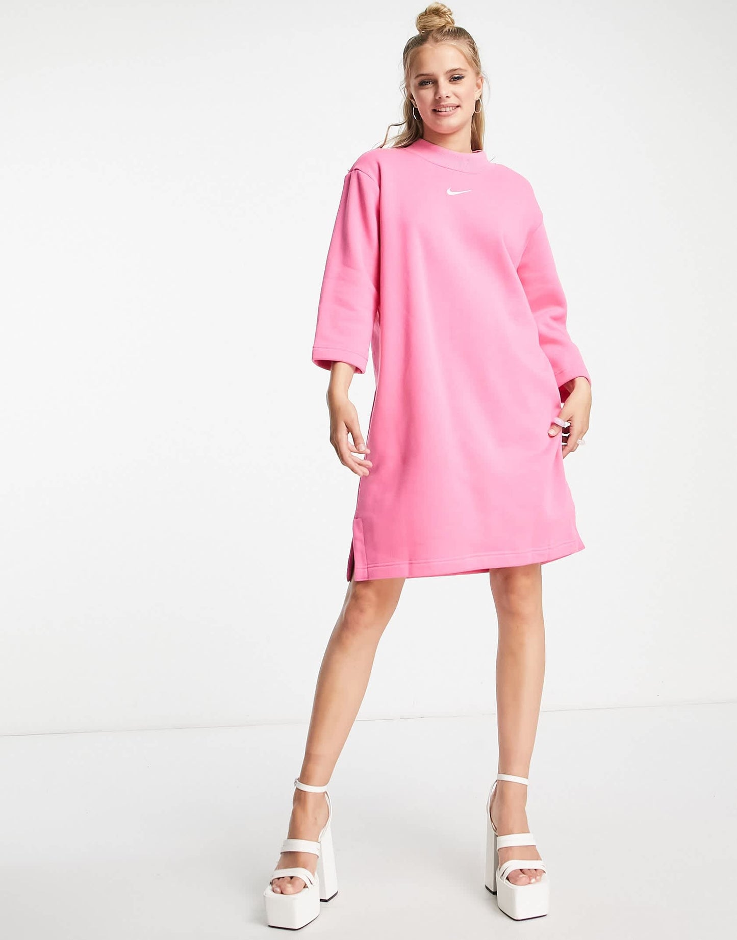 Nike mini swoosh fleece dress in pinksicle