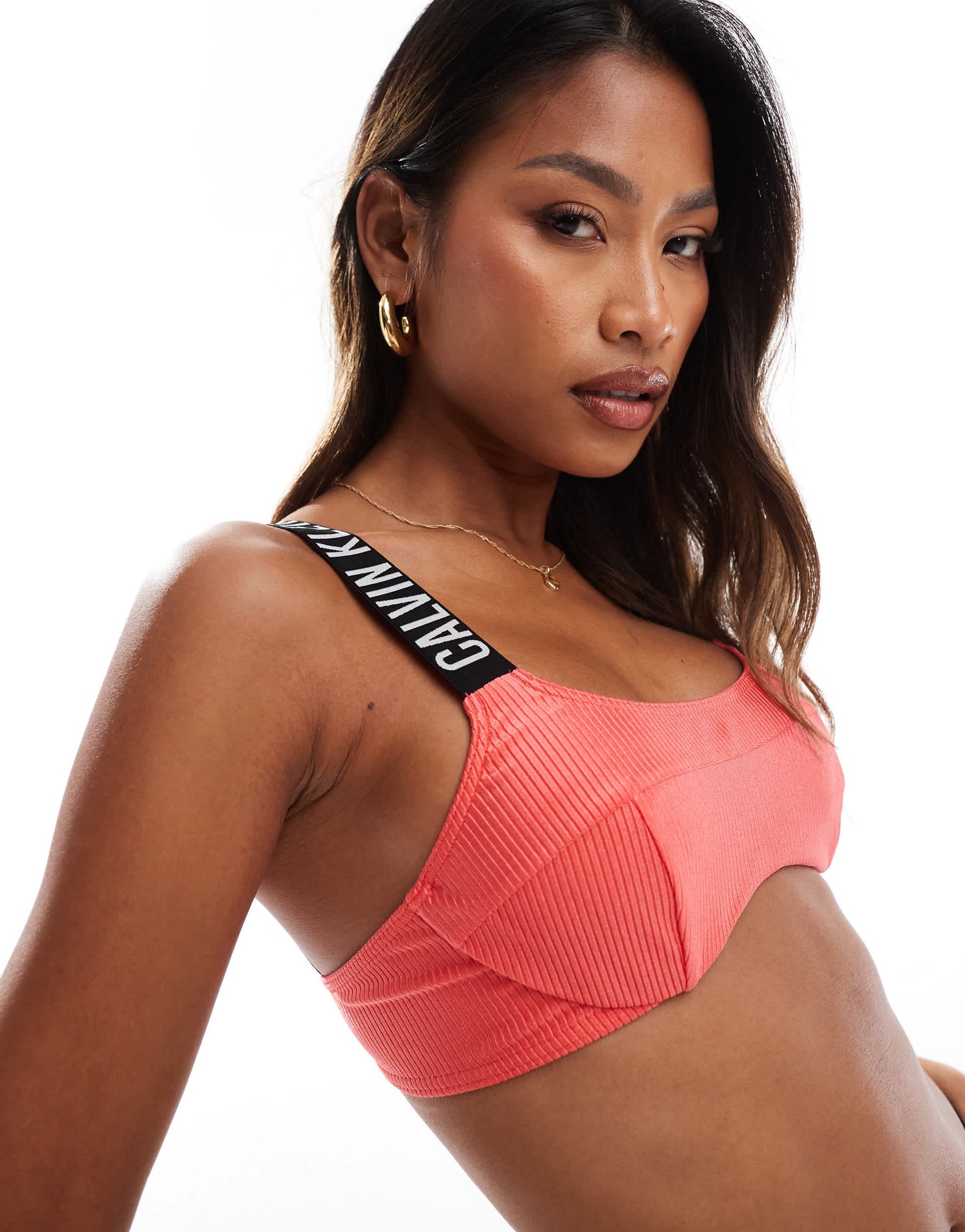 Calvin Klein rib triangle logo bikini top in red