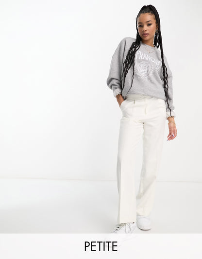Miss Selfridge Petite tailored wide leg trouser in ivory  - IVORY