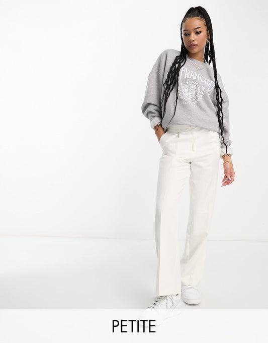 Miss Selfridge Petite tailored wide leg trouser in ivory  - IVORY