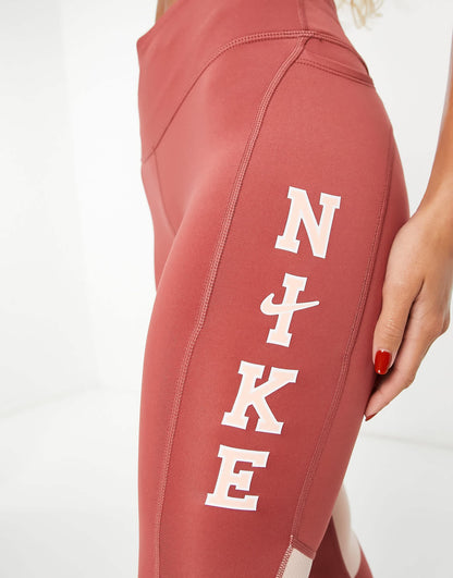 Nike Running Swoosh Run Fast Dri-FIT collegiate logo mid rise 7/8 leggings in pink