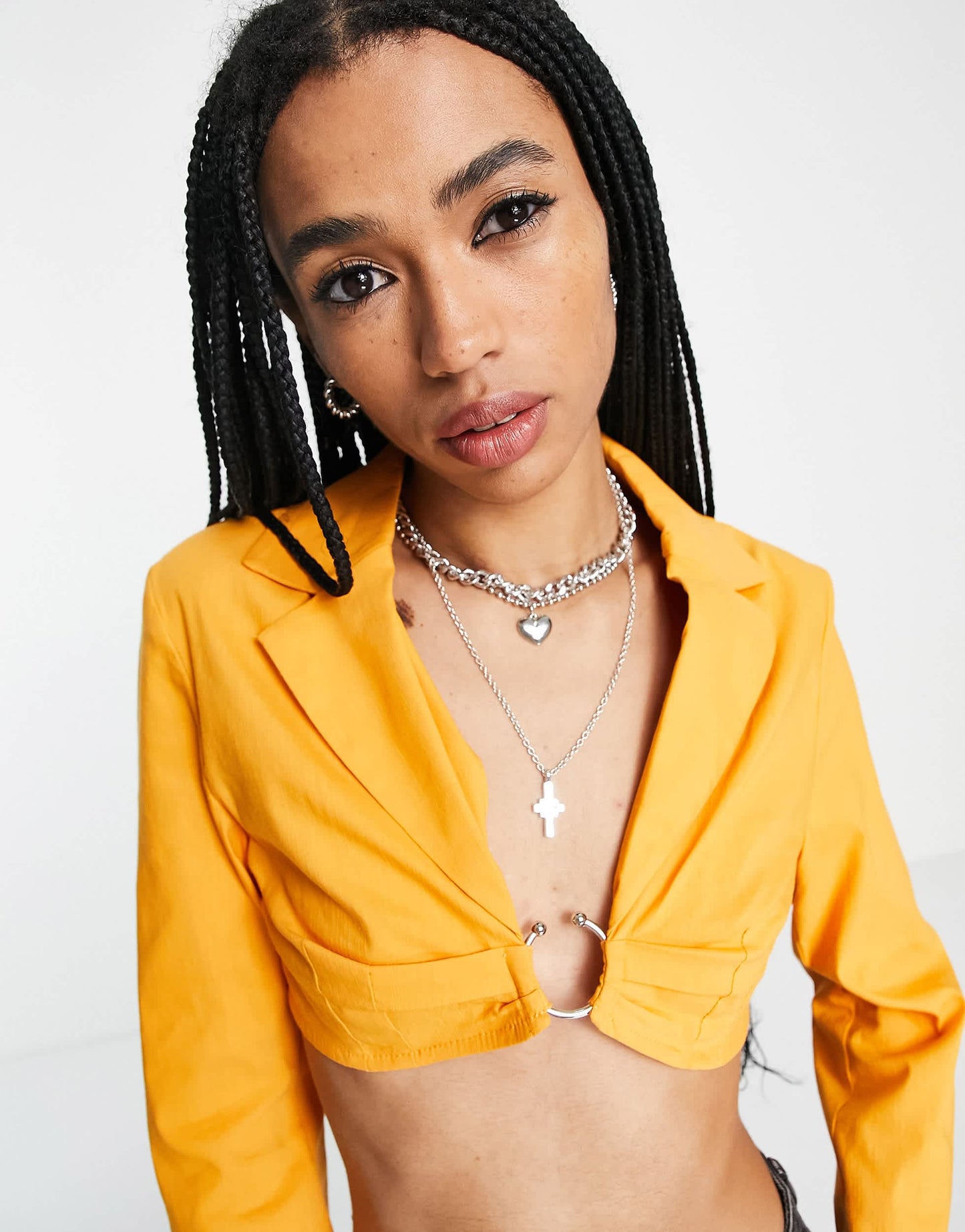 Bershka cropped blazer in orange