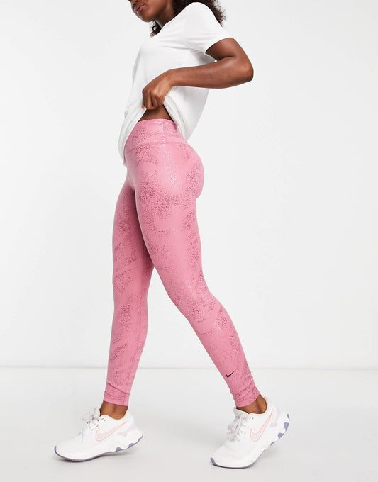 Nike One Training Dri-FIT glitter printed mid rise leggings in pink