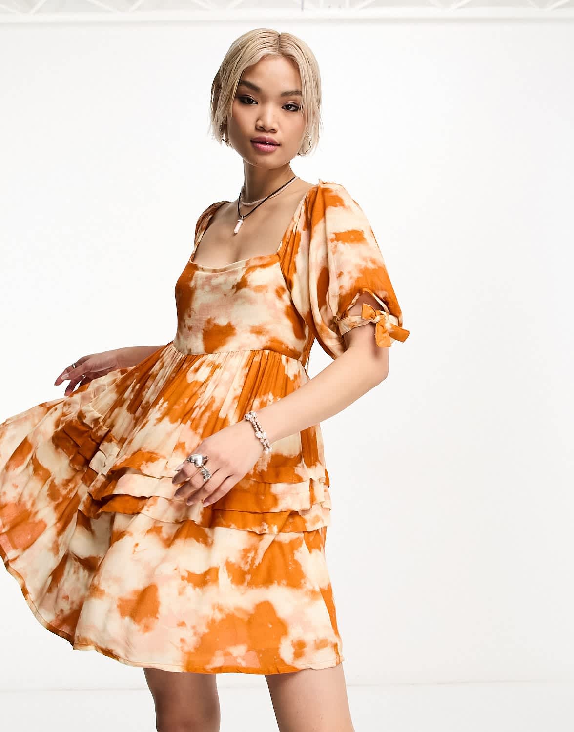 Bolongaro Trevor Take Me Away tie dye smock mini dress in rust