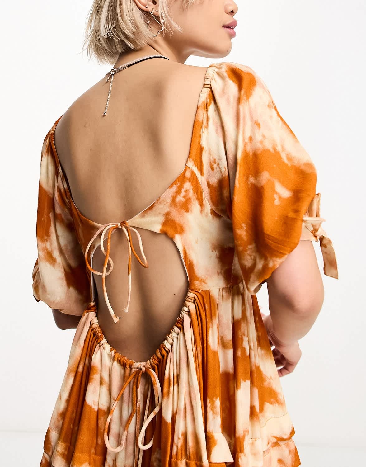 Bolongaro Trevor Take Me Away tie dye smock mini dress in rust