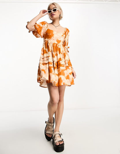 Bolongaro Trevor Take Me Away tie dye smock mini dress in rust