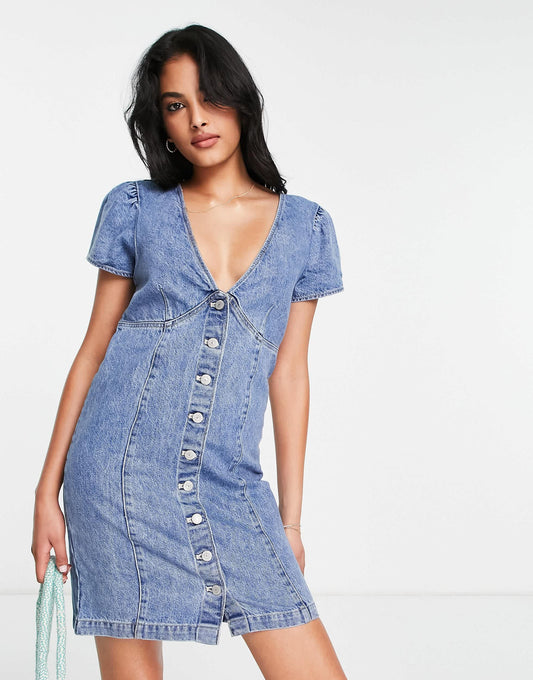 Levi's denim mini dress in mid wash