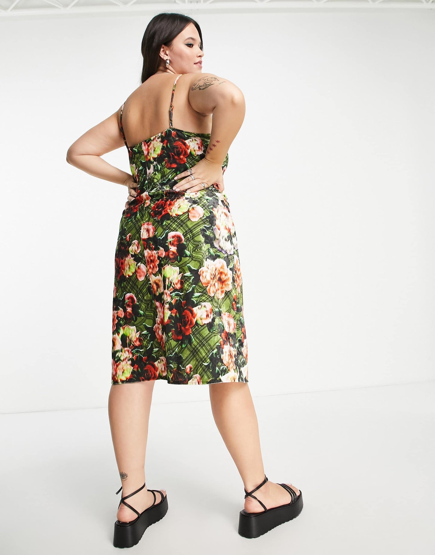 COLLUSION Plus cowl neck velvet floral printed midi dress in multi