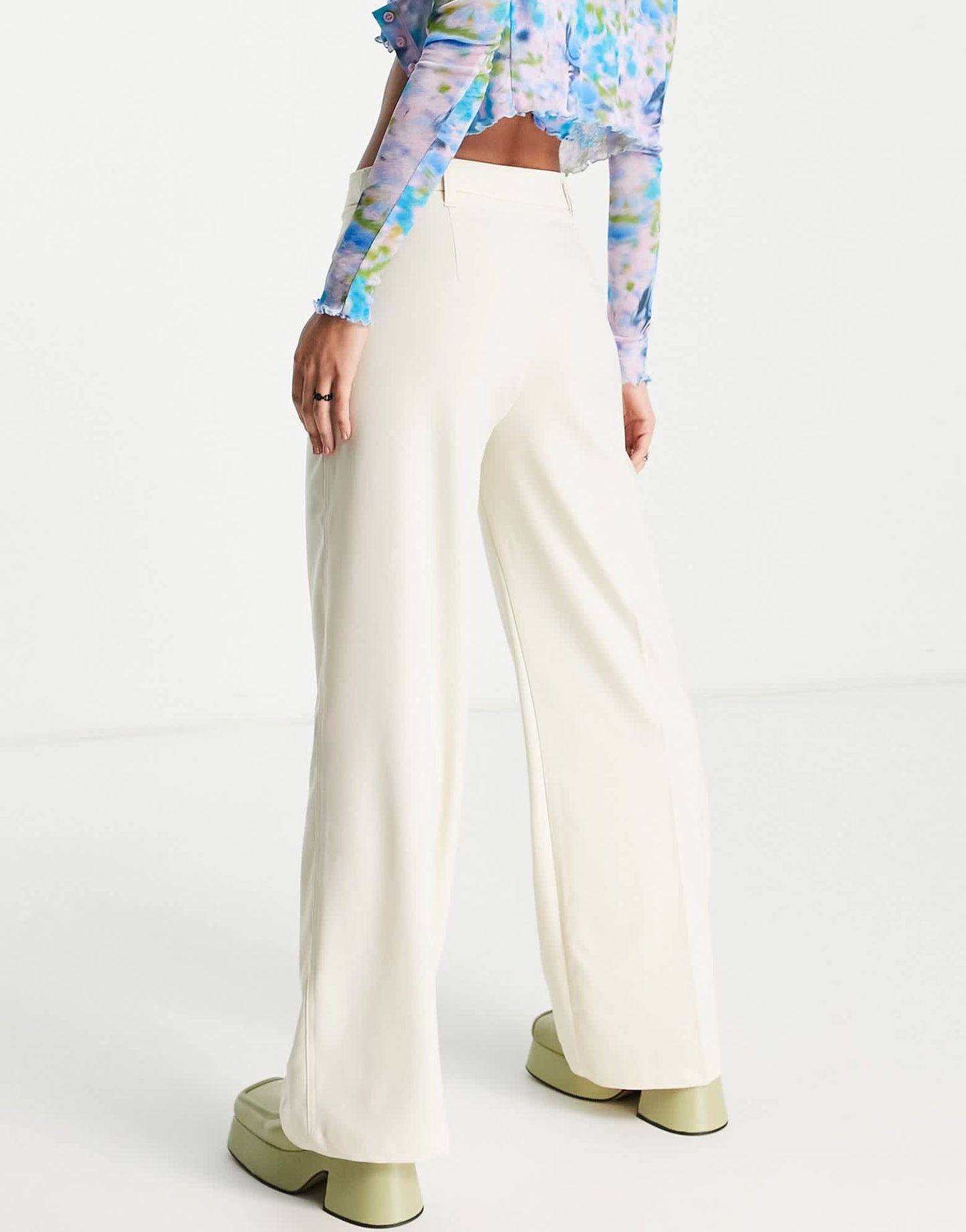Bershka wide leg slouchy dad tailored trousers in off white