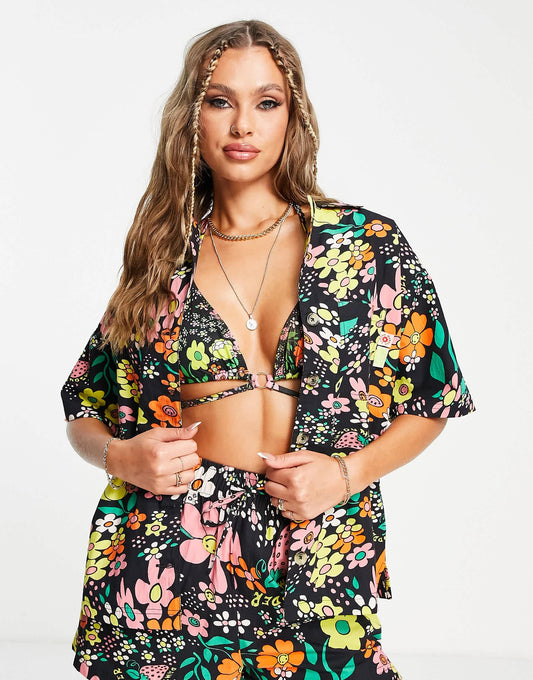 Damson Madder beach shirt co-ord in floral print