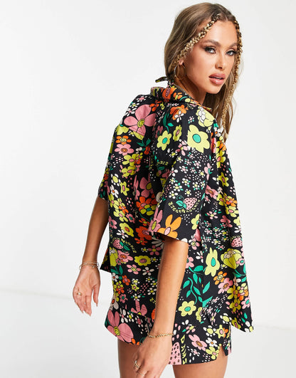 Damson Madder beach shirt co-ord in floral print