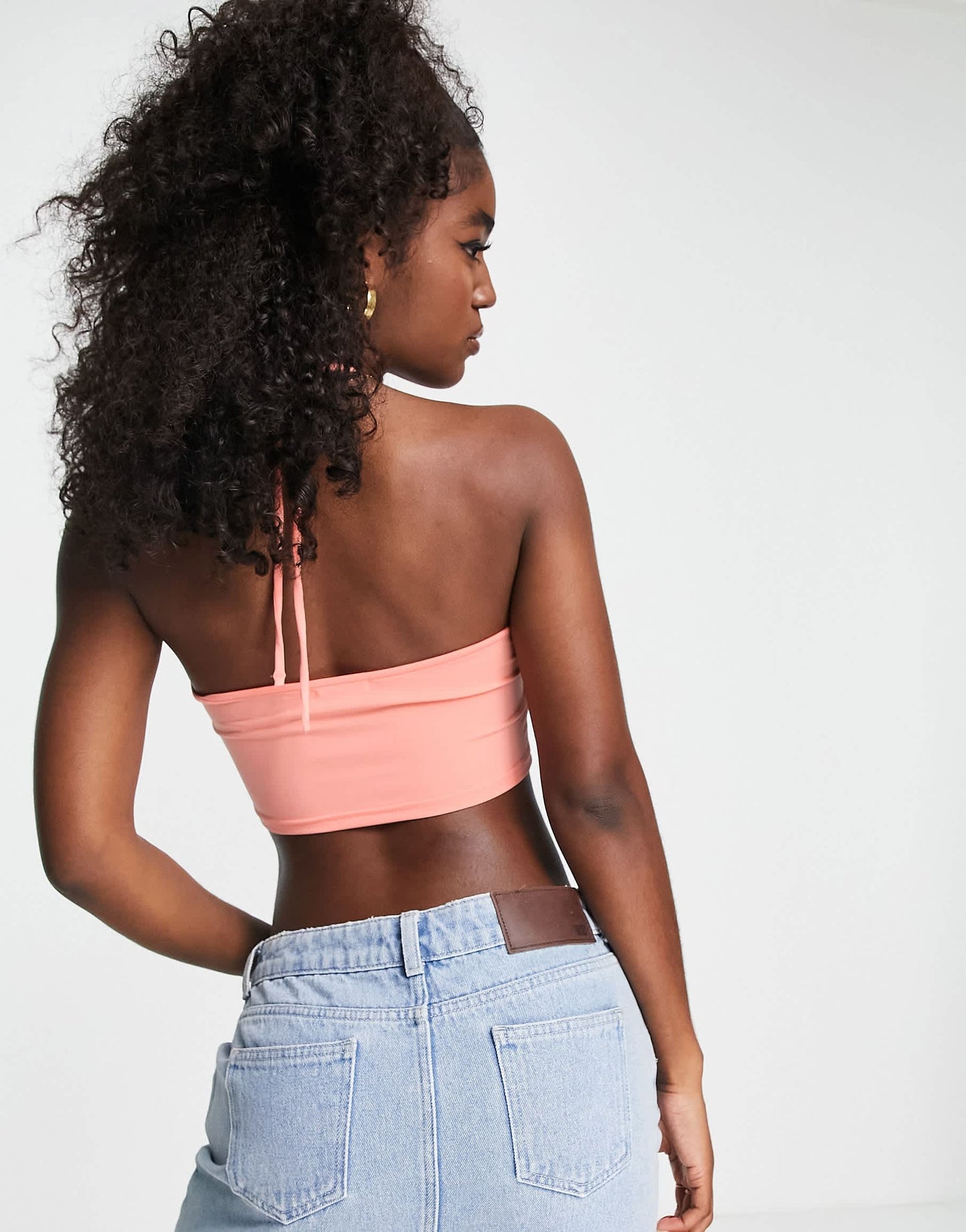 Stradivarius Y2K halter top with heart trim in peach