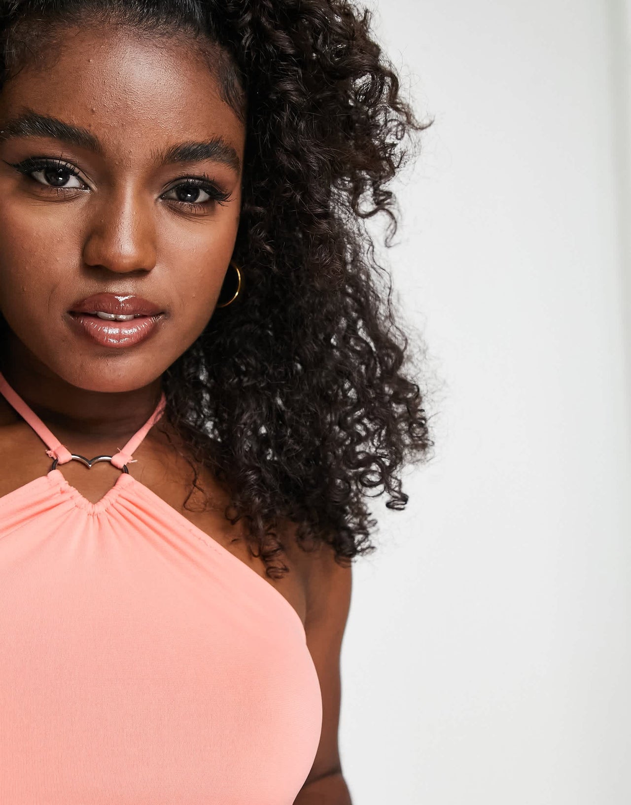 Stradivarius Y2K halter top with heart trim in peach