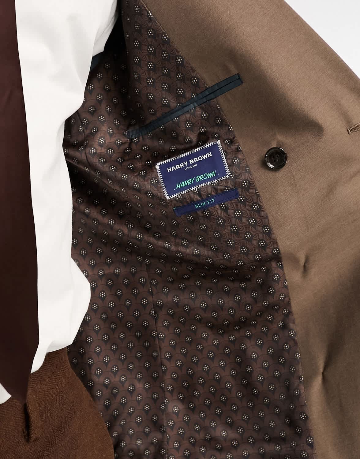 Harry Brown loose fit double breasted bamboo suit jacket in brown