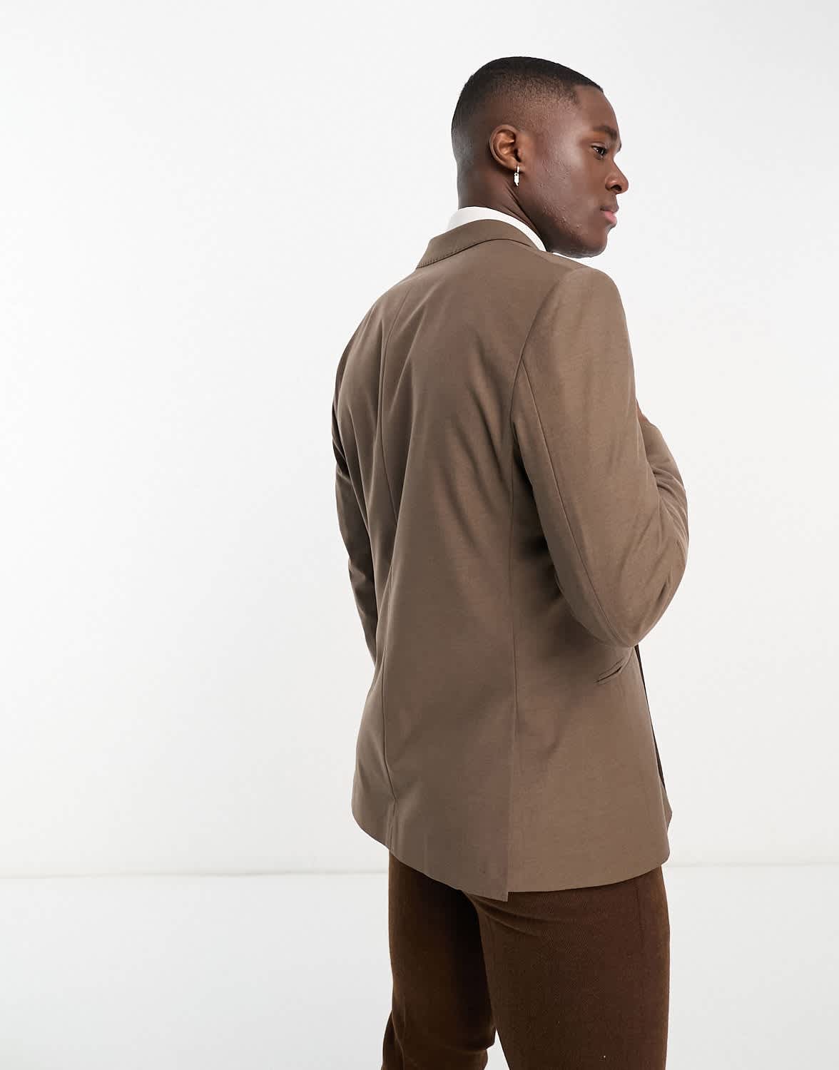 Harry Brown loose fit double breasted bamboo suit jacket in brown