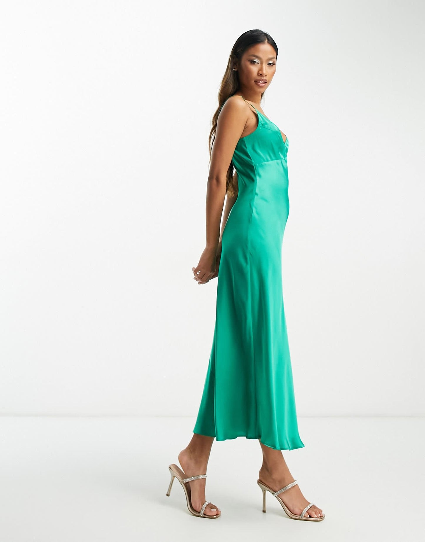 ASOS DESIGN floral applique slip midi dress with embellishment in taupe