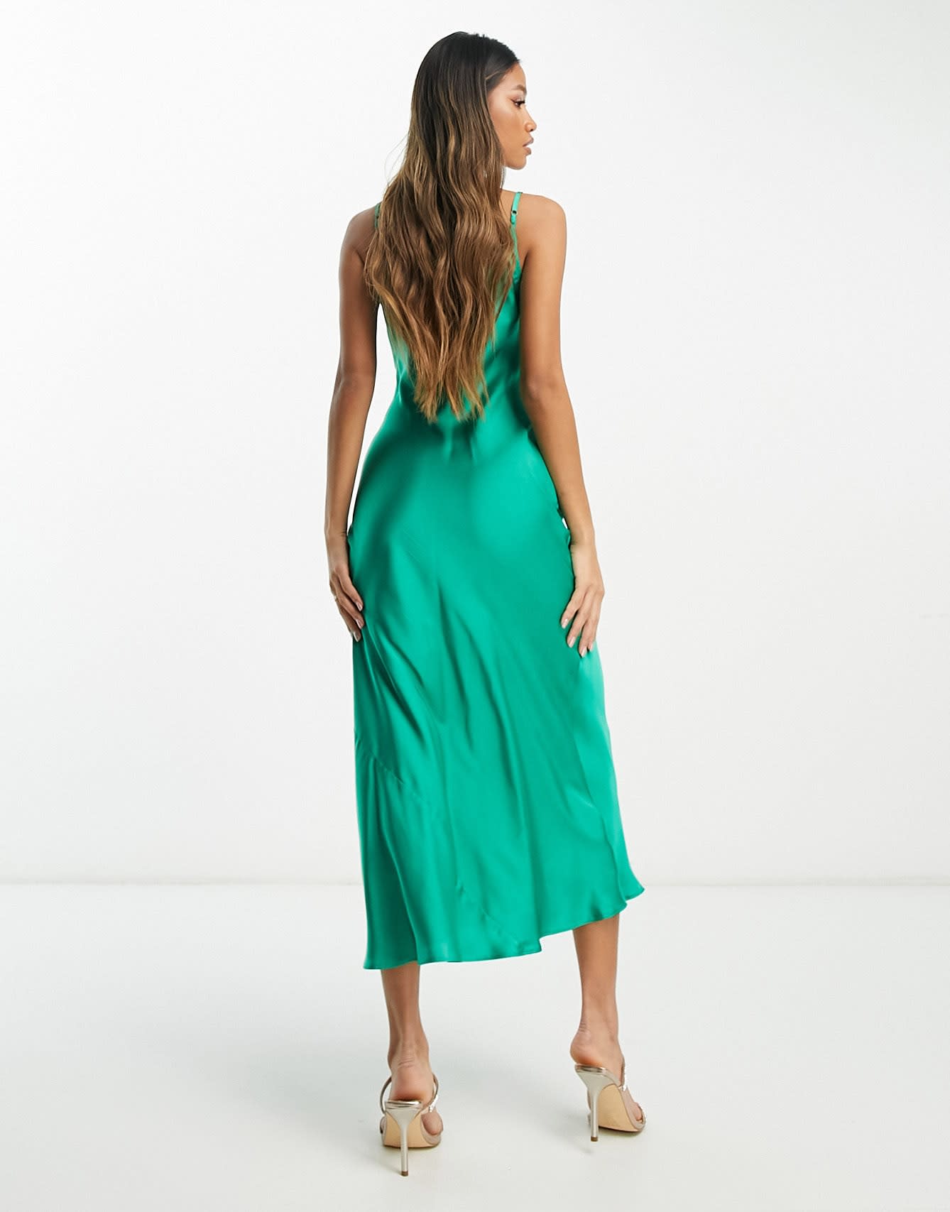 ASOS DESIGN floral applique slip midi dress with embellishment in taupe