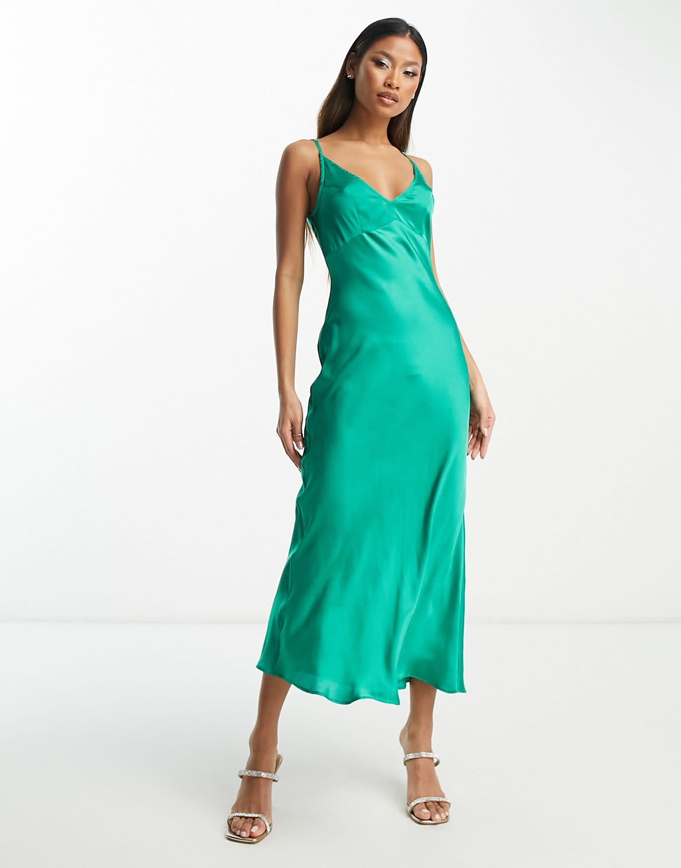 ASOS DESIGN floral applique slip midi dress with embellishment in taupe