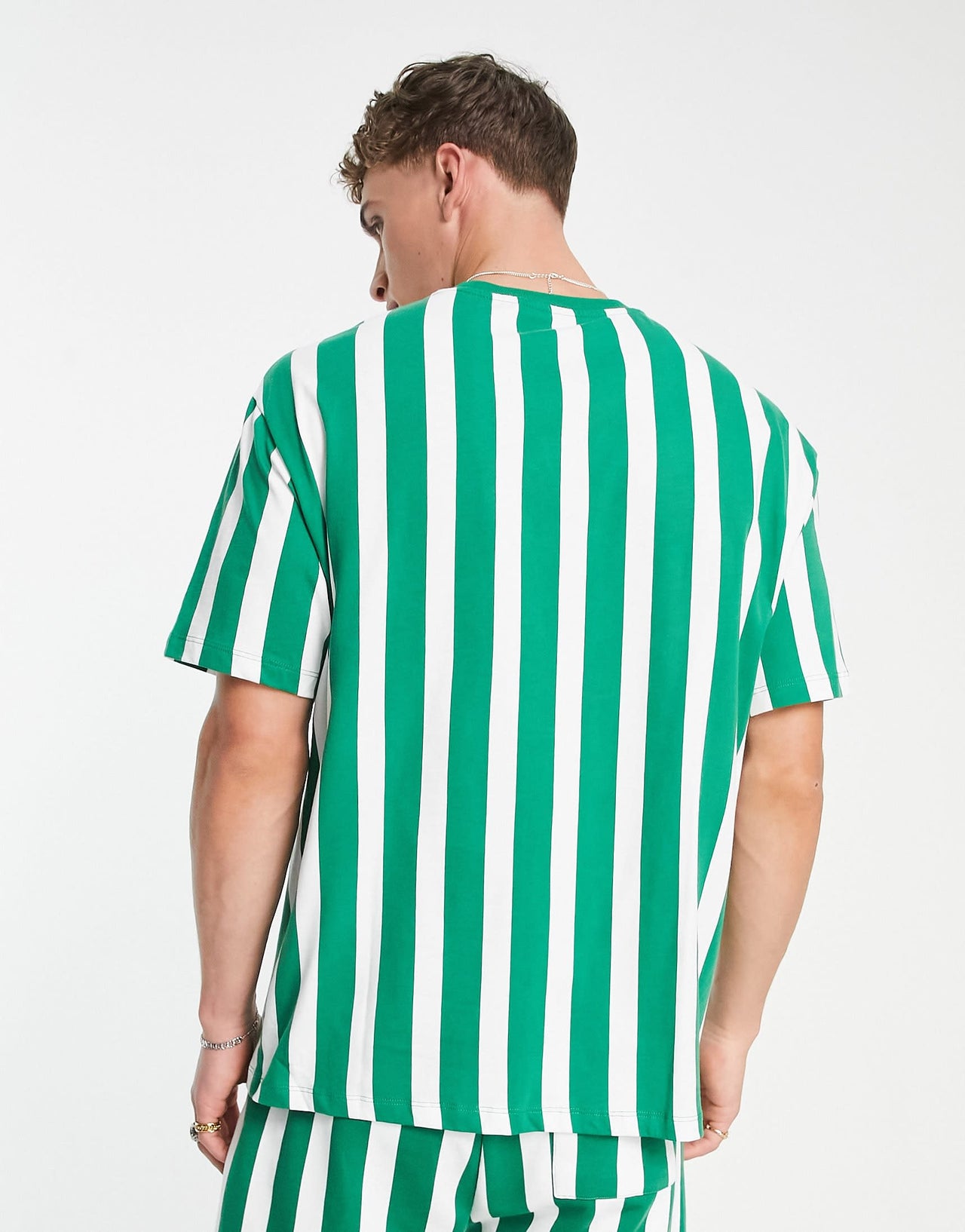 Bershka collegiate t-shirt co ord in green stripe