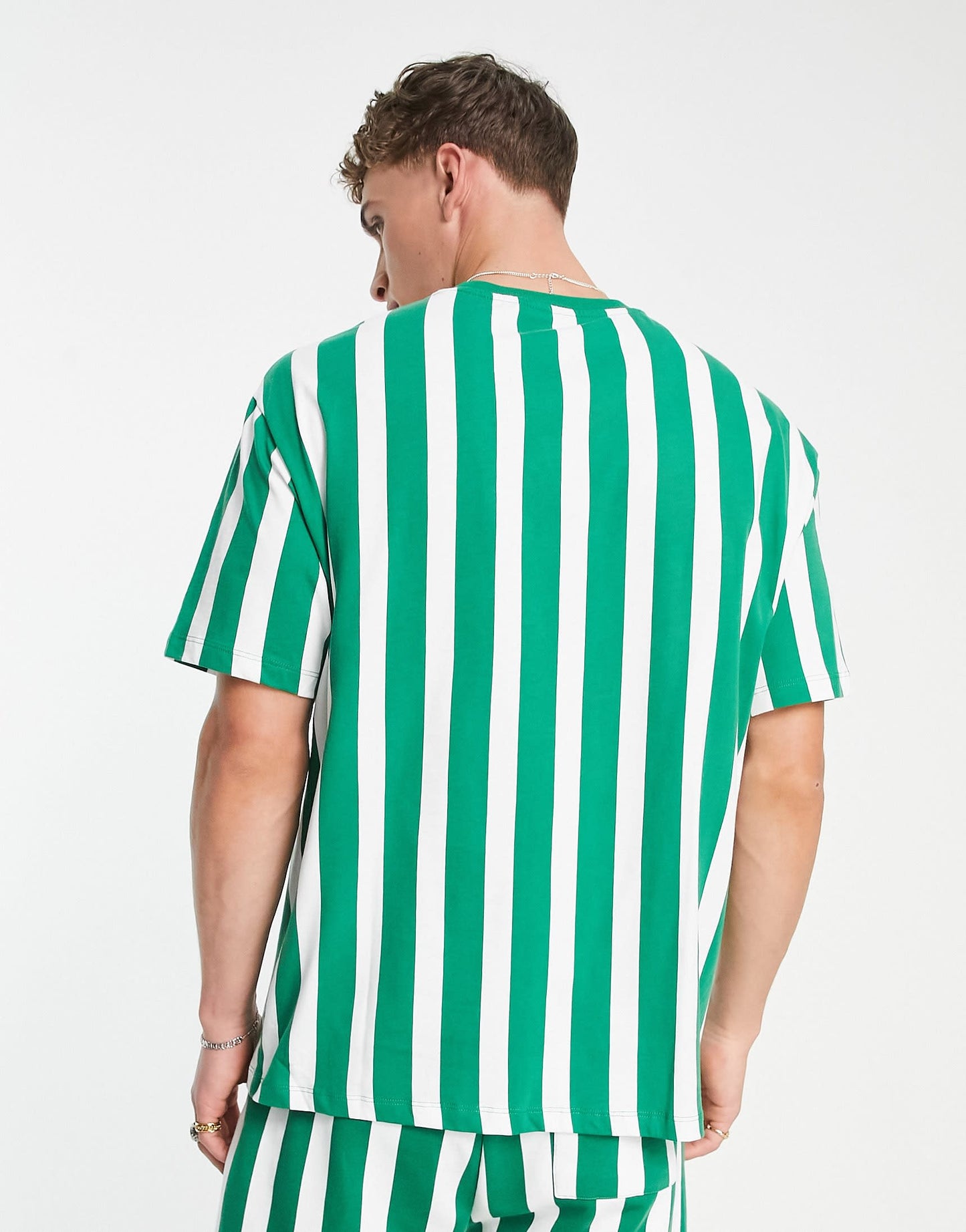 Bershka collegiate t-shirt co ord in green stripe