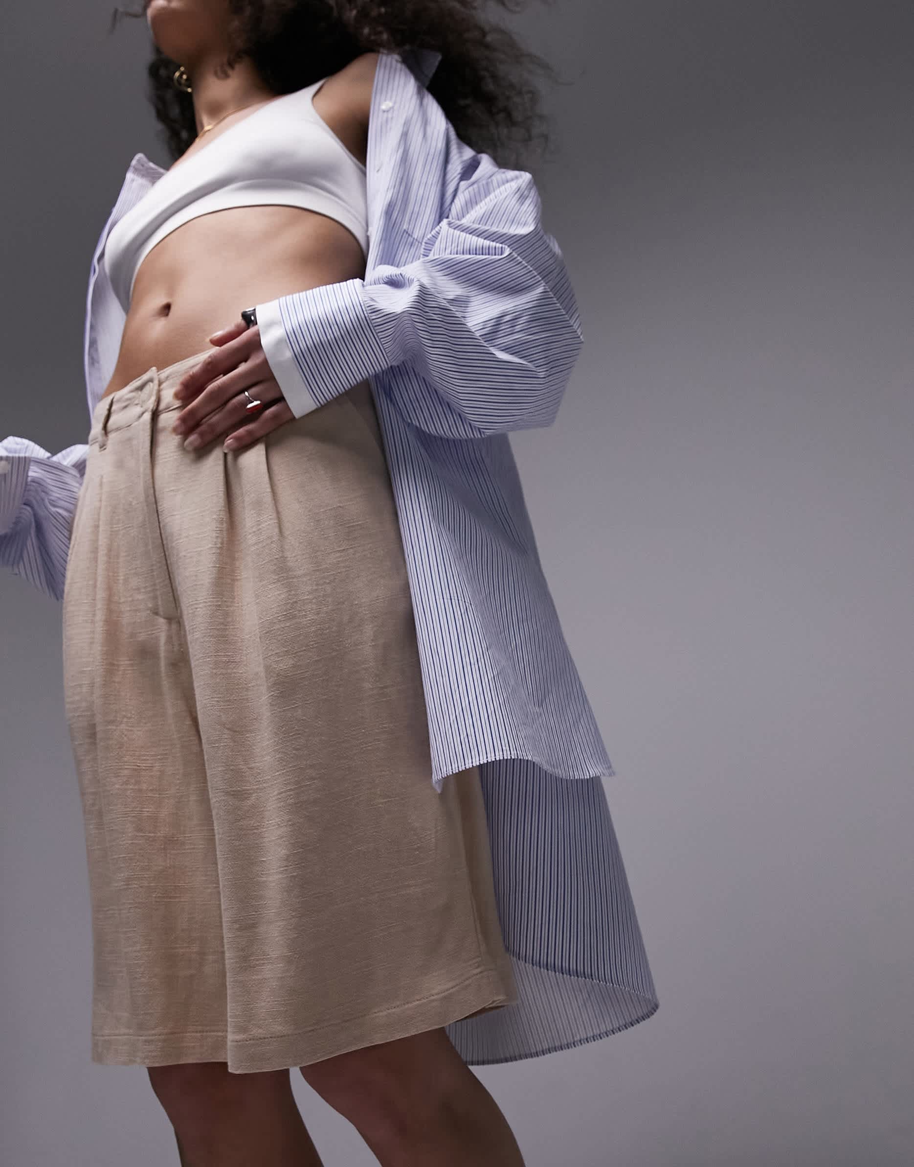 Topshop longline woven short in sand