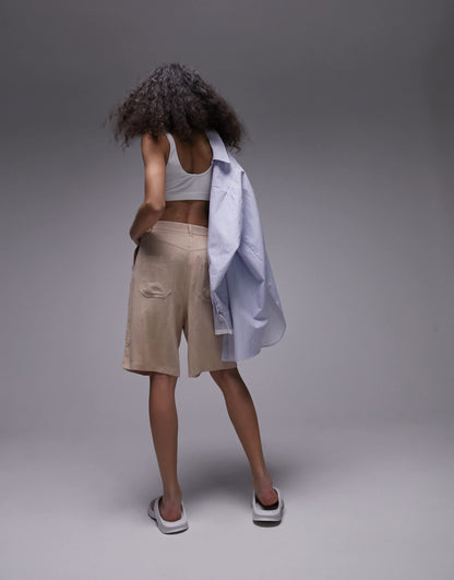 Topshop longline woven short in sand