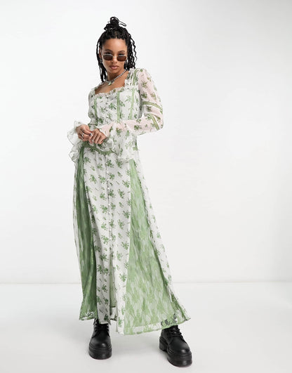 Reclaimed Vintage button front maxi tea dress in floral print