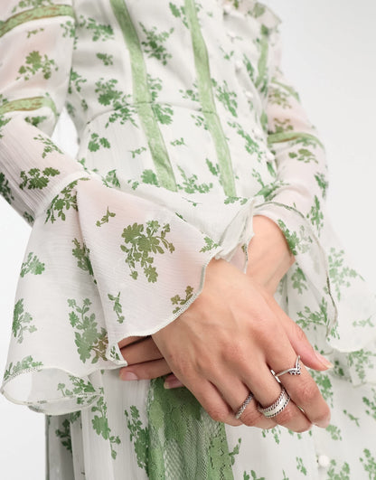 Reclaimed Vintage button front maxi tea dress in floral print