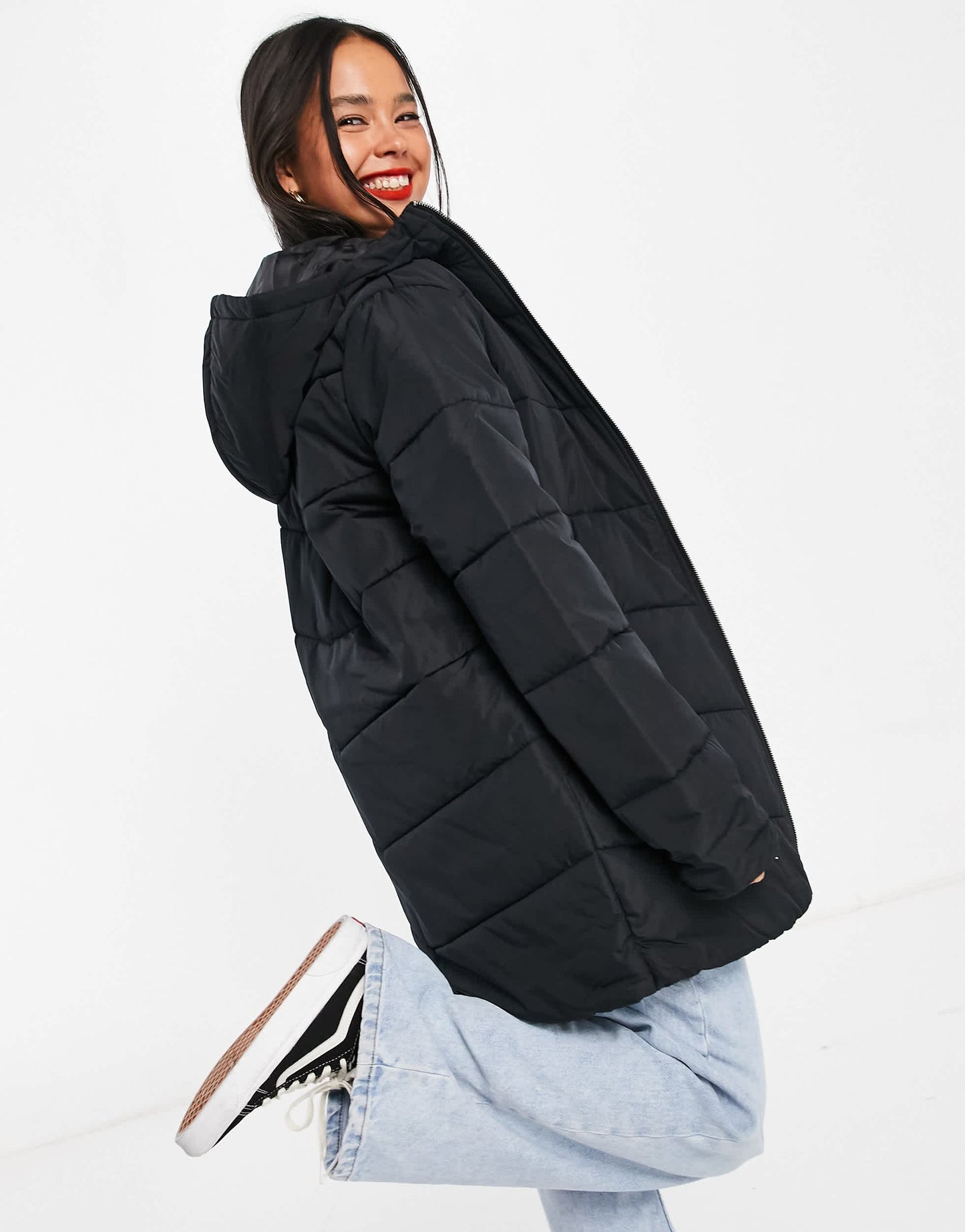 Vans Foundry long puffer jacket in black